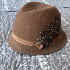 Bebe Cloche Brown Hat with Feather Accent